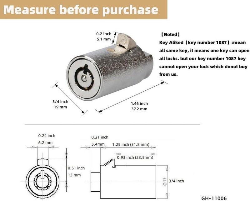 Goodheng locks Vending Machine Lock,7 Pins Cylinder Lock with Tubular Same Key for Soda Vending Machine,Coke Snack Machine,Coffee Maker,Candy Machine,Key aliked Number 1087,4 Set - Image 4